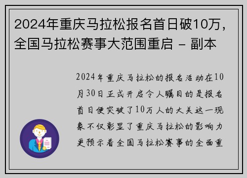 2024年重庆马拉松报名首日破10万，全国马拉松赛事大范围重启 - 副本